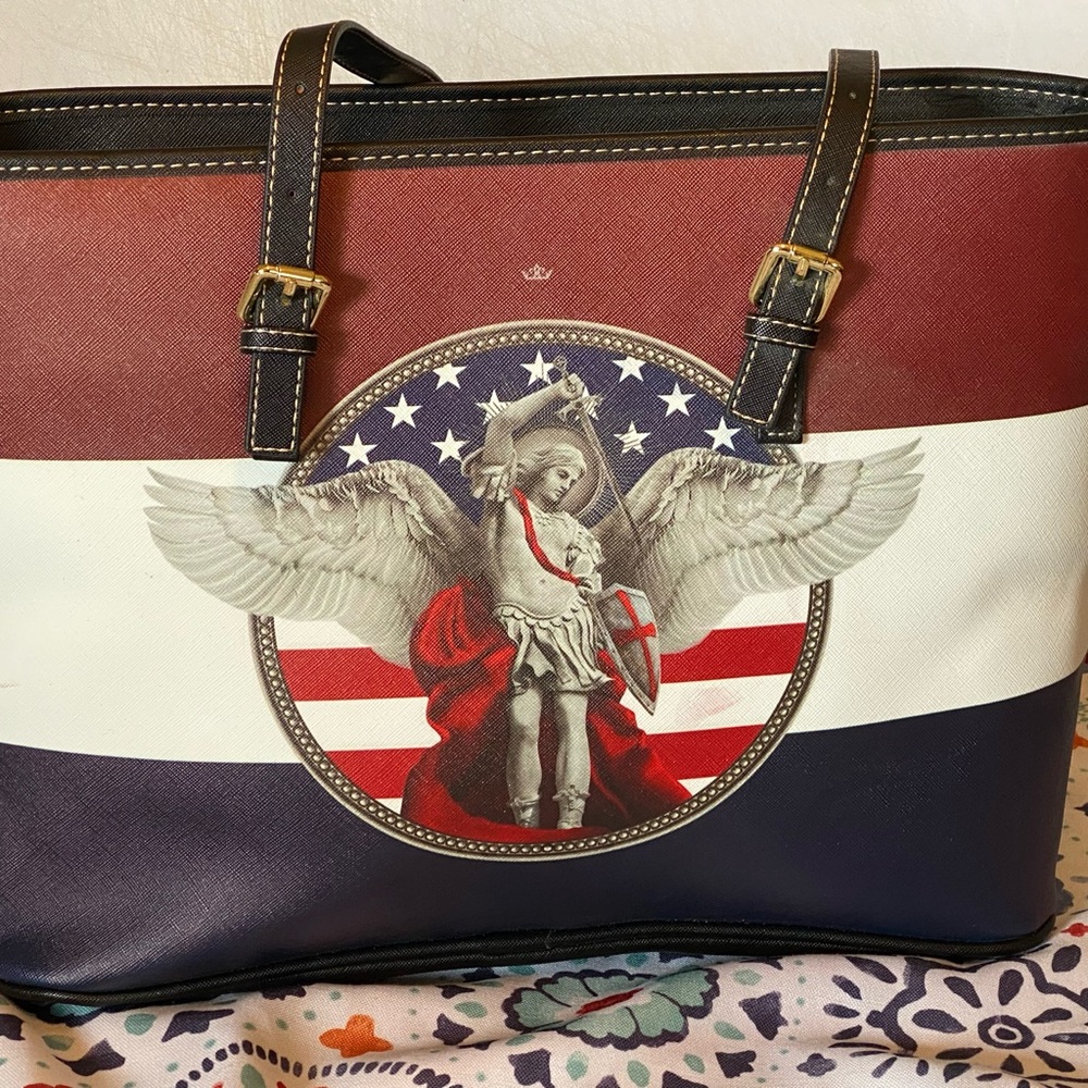 Patriotic Theme Large Purse with Protection Angel Like New